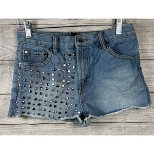 Forever 21 Blue Blingy Studded Denim Booty Shorts 28
